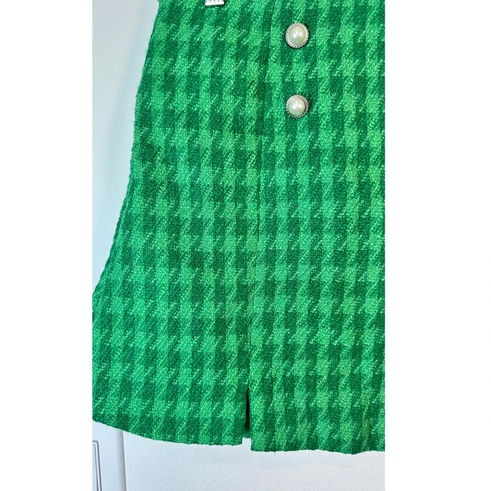 Cicy Bell Womens Green Cropped Tweed Blazer Skirt Set Suit M Tweed Houndstooth - Picture 8 of 12